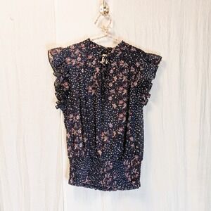 Boho Chic JOIE Sleeveless Floral Top Ruffle Smocked Size Small